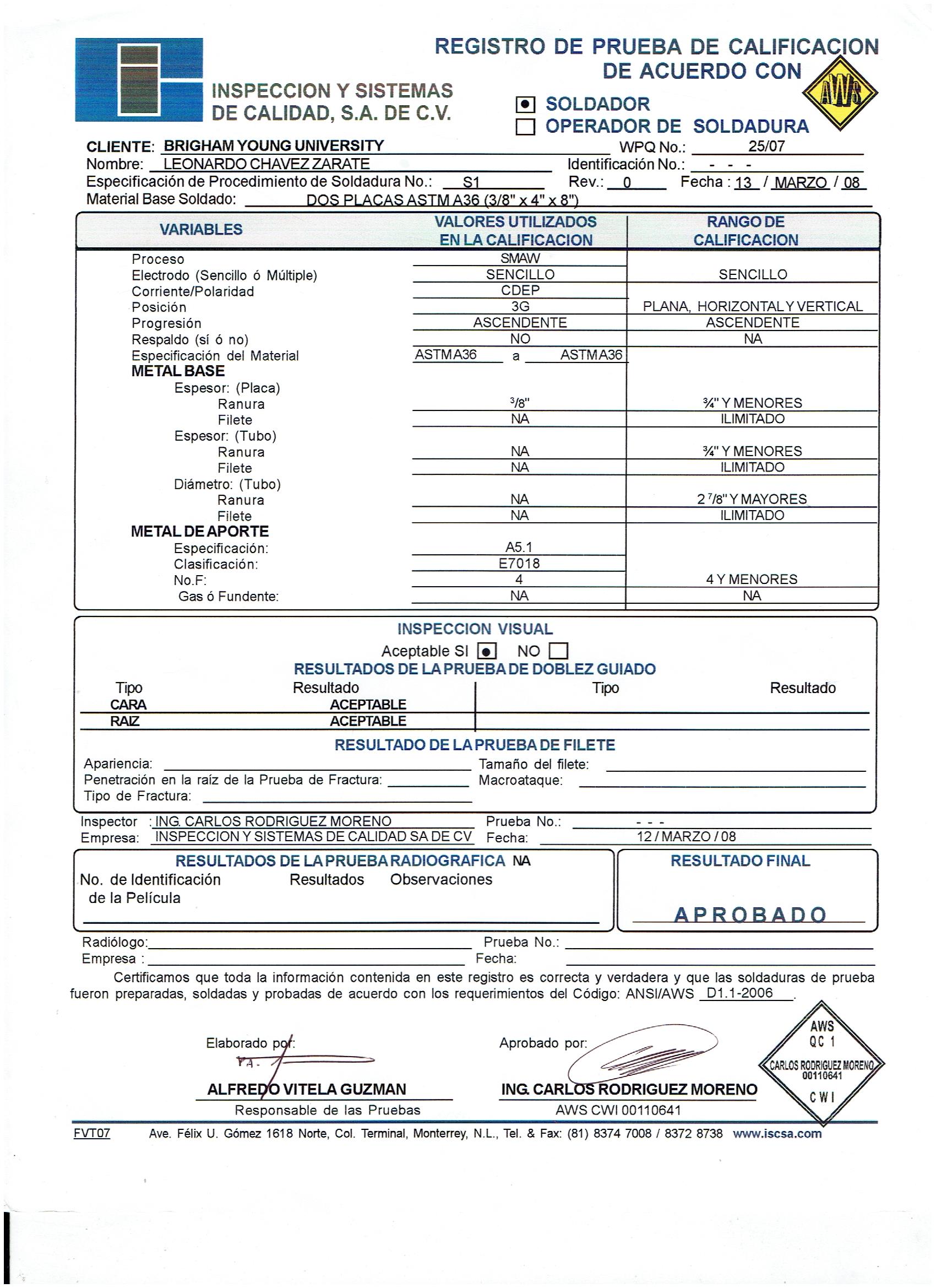 Calificación de soldador